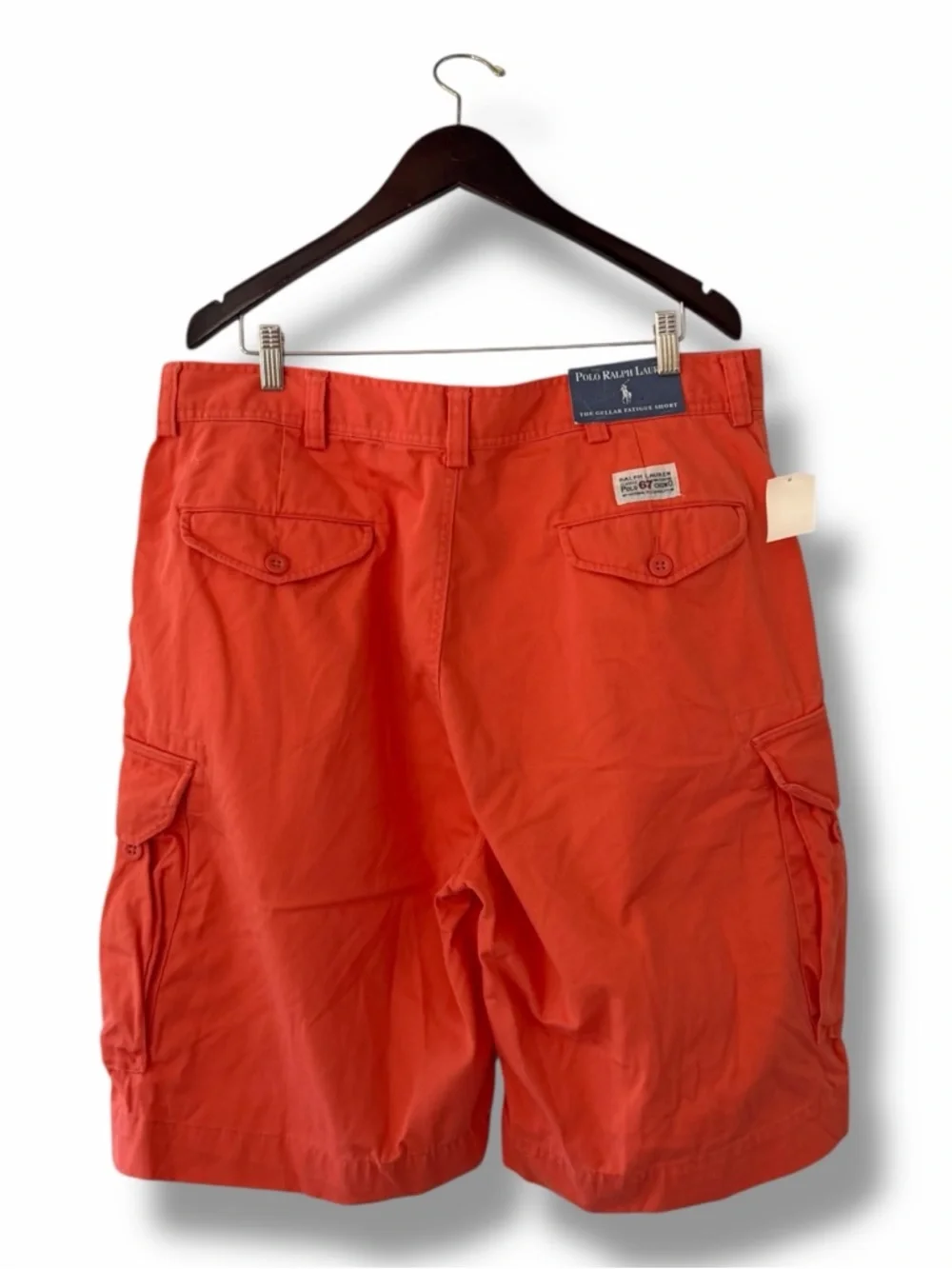 NWT Polo Ralph Lauren Orange Linen Gellar Fatigue Cargo Shorts Vintage Y2K Sz 38
